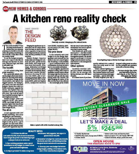 Toronto Sun, A Kitchen Reno Reality Check, October 2016