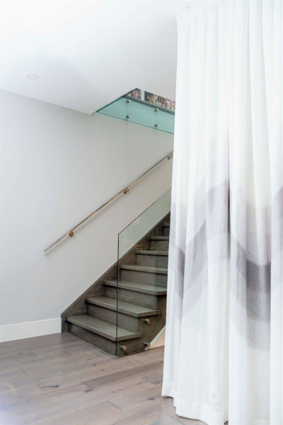 TIDG, Toronto Interior Design Group, Luxury, Boutique, Etobicoke, Glass Stairs, Drape Wall, Light Hardwood Floors